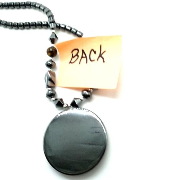 Men's/Unisex Hematite Beads & Lion's Head Pendant Necklace w/2 Cat's Eye Beads - Picture 9 of 14